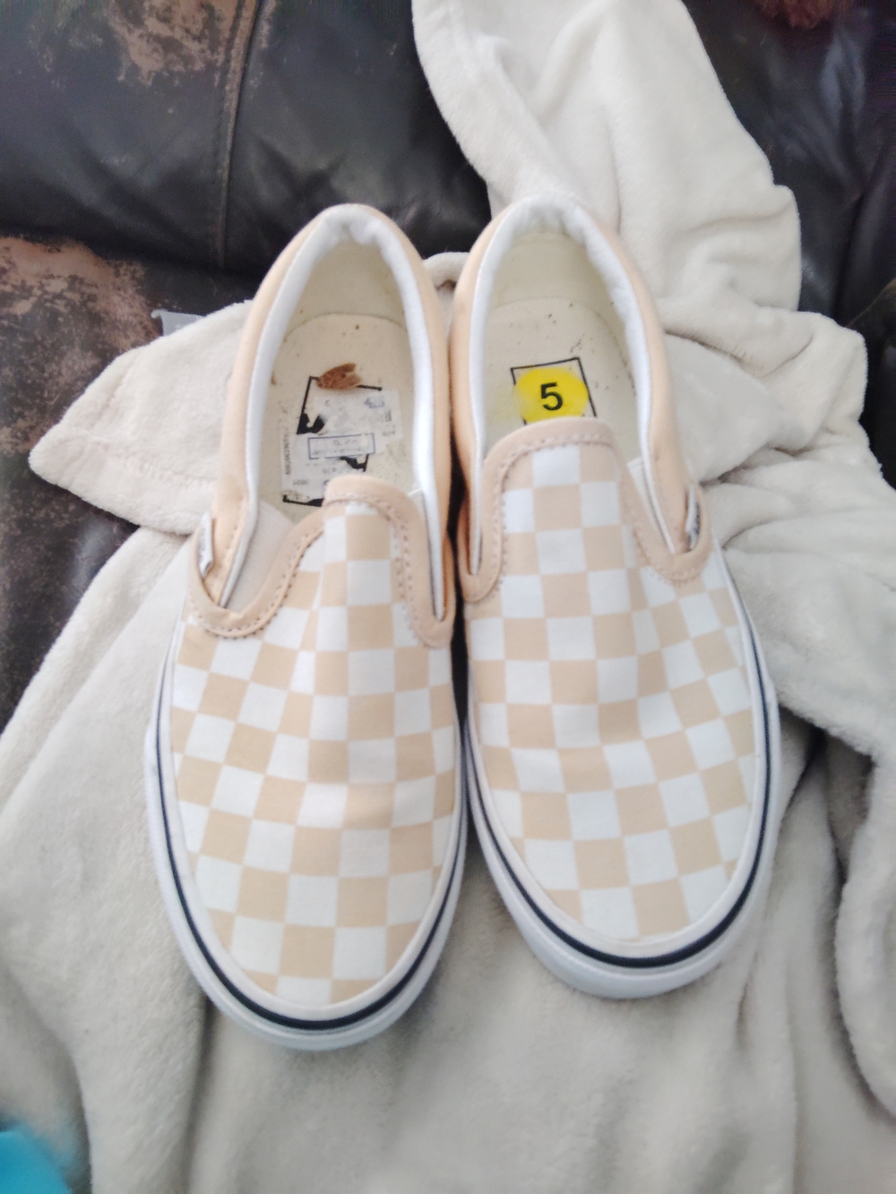 Vans Kids Beige and White Checkerboard Slip-On Sneakers